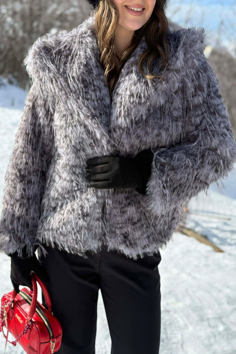 ONE COLOR FAUX FOUR WOMAN COAT GREY/GRI - 2