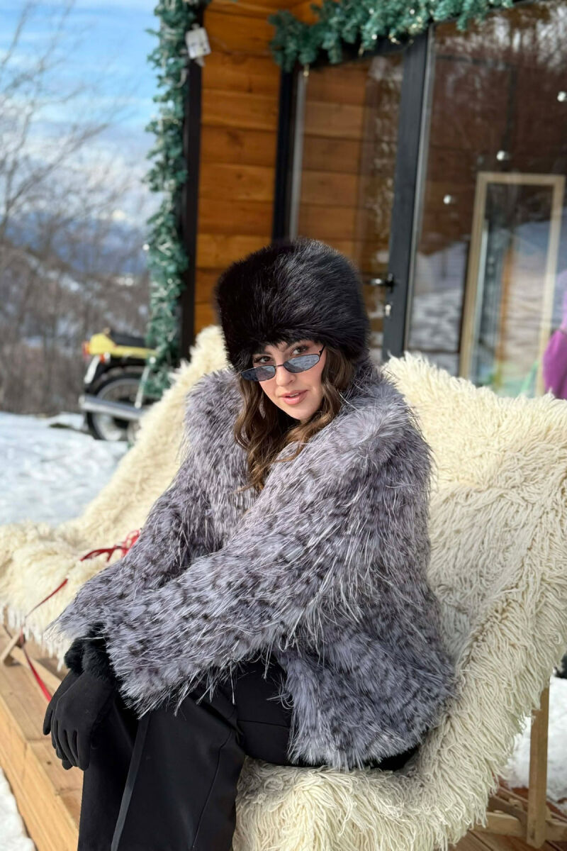 ONE COLOR FAUX FOUR WOMAN COAT GREY/GRI - 3