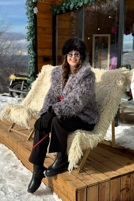 ONE COLOR FAUX FOUR WOMAN COAT GREY/GRI - 4