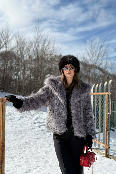 ONE COLOR FAUX FOUR WOMAN COAT GREY/GRI - 7