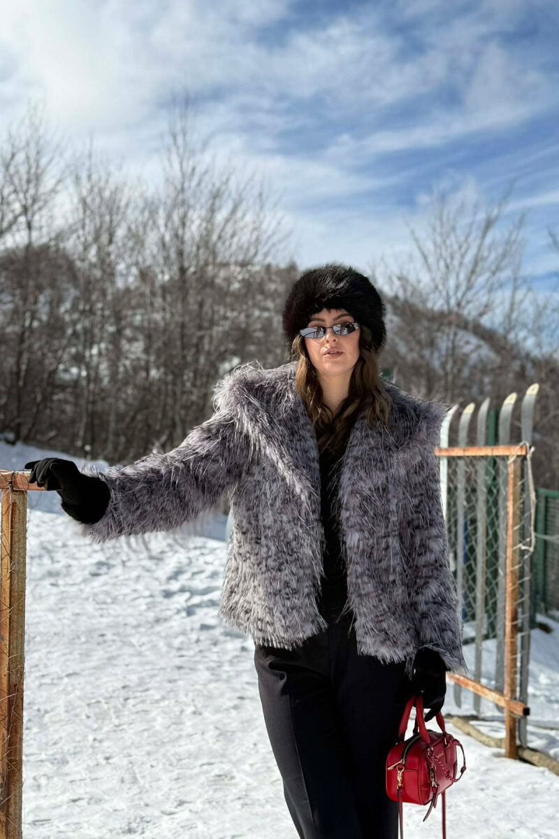 ONE COLOR FAUX FOUR WOMAN COAT GREY/GRI - 7