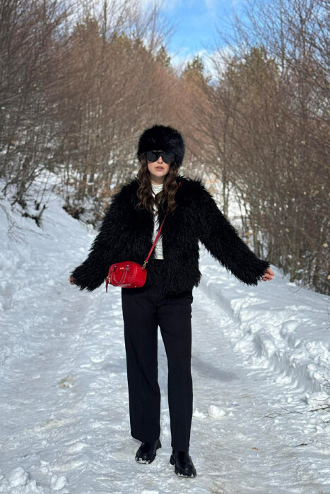 ONE COLOR FAUX FUR WOMAN COAT BLACK/ E ZEZE - 2