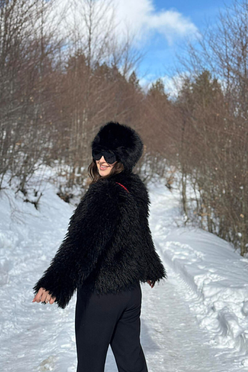 ONE COLOR FAUX FUR WOMAN COAT BLACK/ E ZEZE - 5