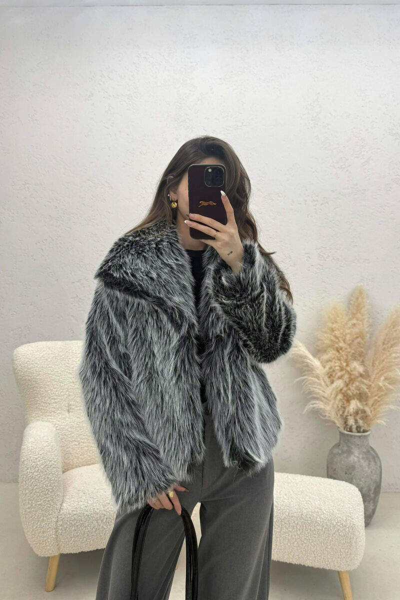 ONE COLOR FAUX FUR WOMAN COAT BLACK-GREY/ZEGR - 1