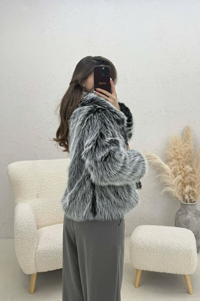 ONE COLOR FAUX FUR WOMAN COAT BLACK-GREY/ZEGR - 2
