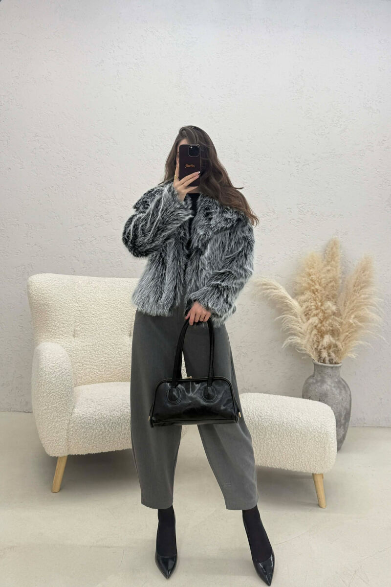 ONE COLOR FAUX FUR WOMAN COAT BLACK-GREY/ZEGR - 3