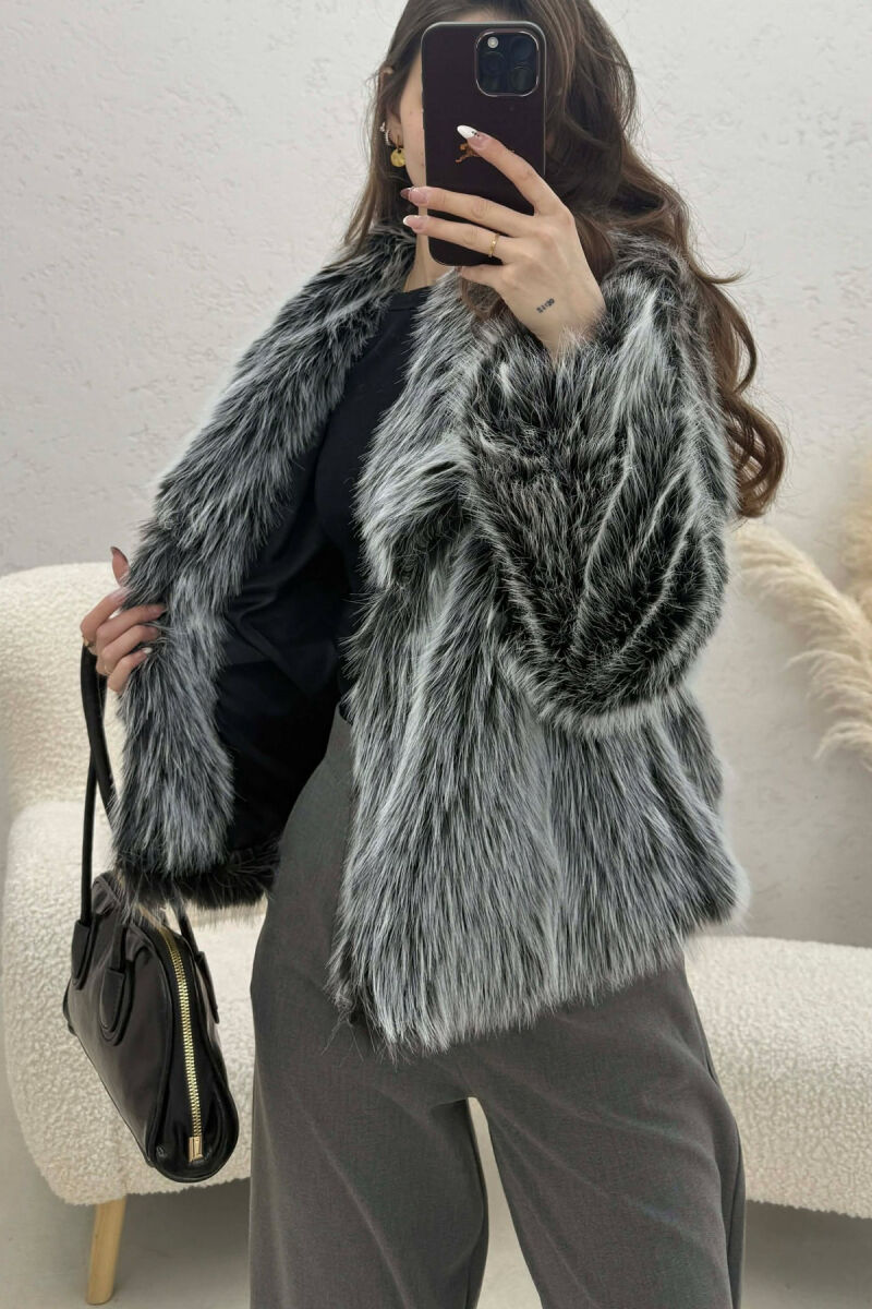 ONE COLOR FAUX FUR WOMAN COAT BLACK-GREY/ZEGR - 4
