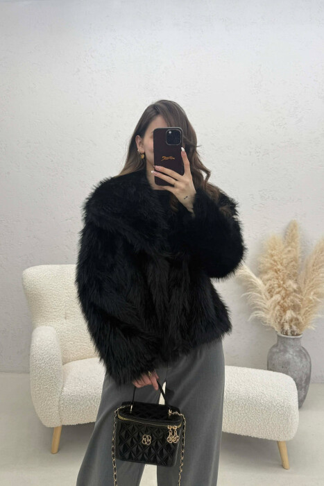 ONE COLOR FAUX FUR WOMAN COAT BLACK/ E ZEZE 