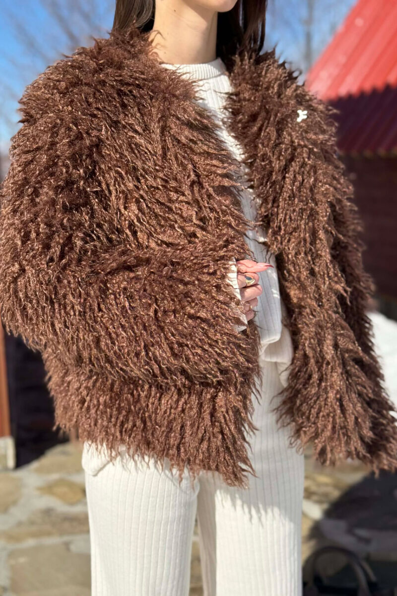 ONE COLOR FAUX FUR WOMAN COAT BROWN/KAFE - 2