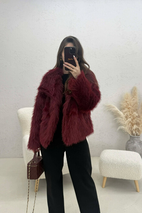 ONE COLOR FAUX FUR WOMAN COAT BURGUNDY/VISHNJE - 1
