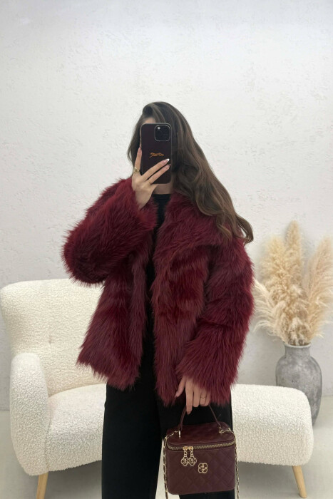 ONE COLOR FAUX FUR WOMAN COAT BURGUNDY/VISHNJE - 2