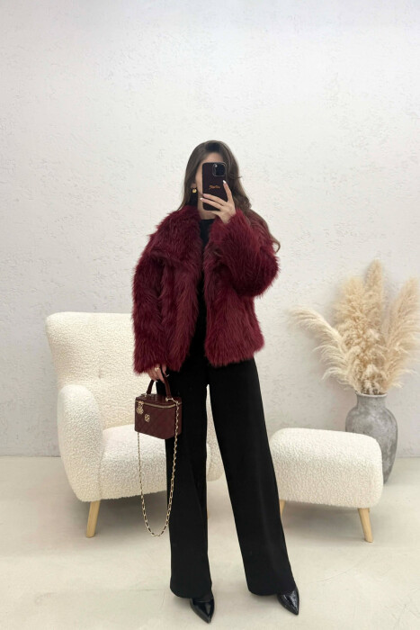 ONE COLOR FAUX FUR WOMAN COAT BURGUNDY/VISHNJE - 3