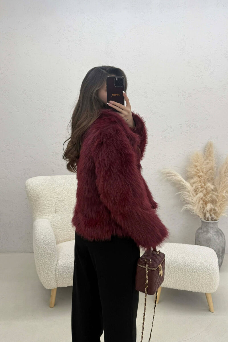 ONE COLOR FAUX FUR WOMAN COAT BURGUNDY/VISHNJE - 4