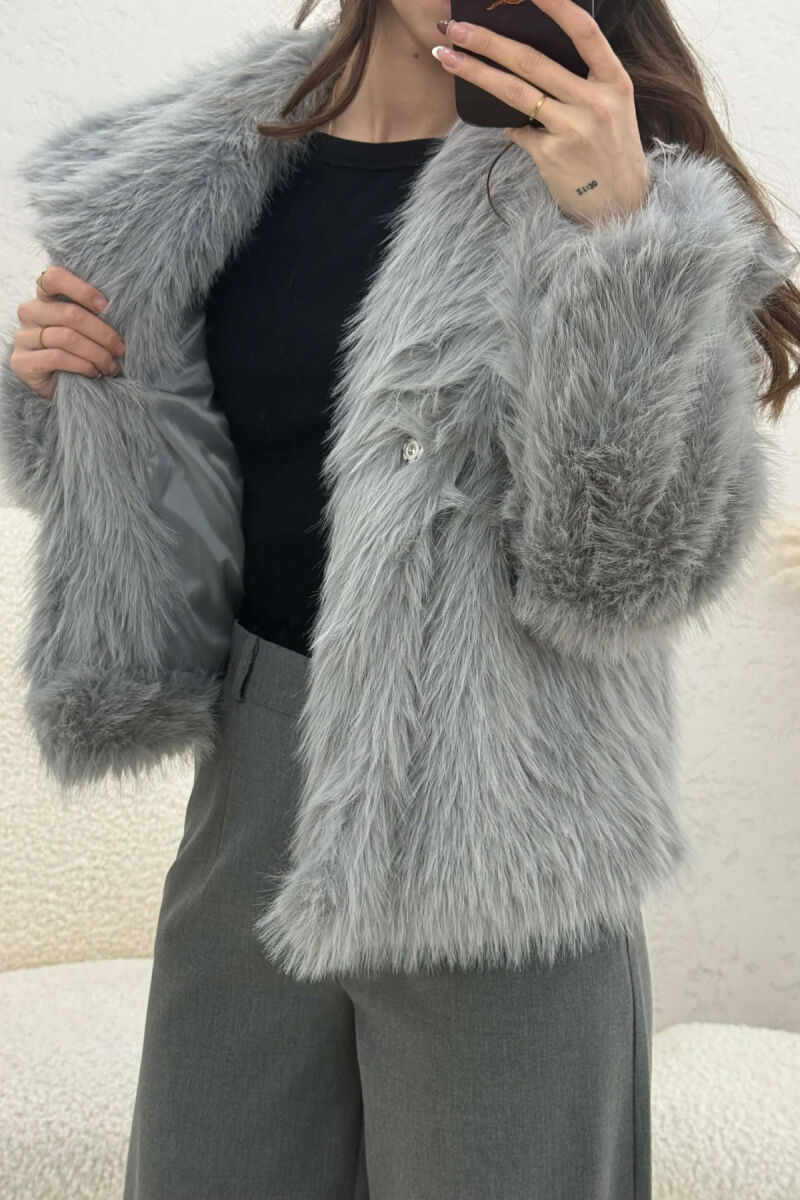ONE COLOR FAUX FUR WOMAN COAT GREY/GRI - 2