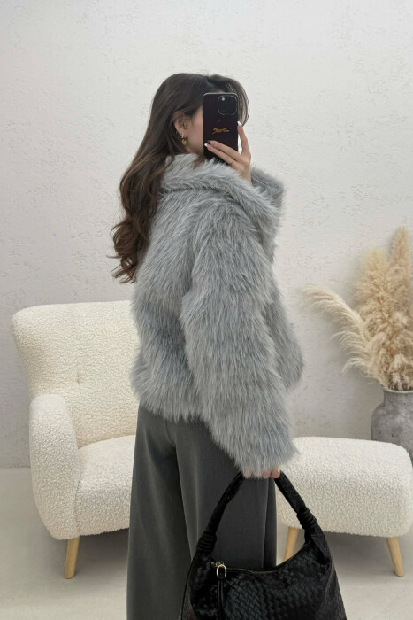 ONE COLOR FAUX FUR WOMAN COAT GREY/GRI - 3