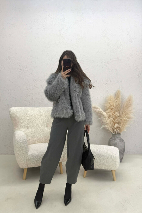 ONE COLOR FAUX FUR WOMAN COAT GREY/GRI - 4