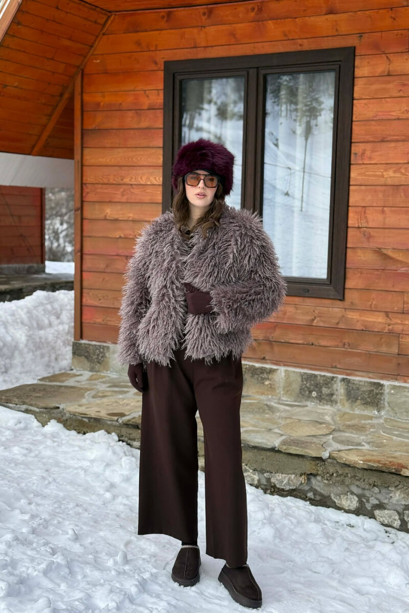 ONE COLOR FAUX FUR WOMAN COAT LIGHT BROWN/KAZB - 4