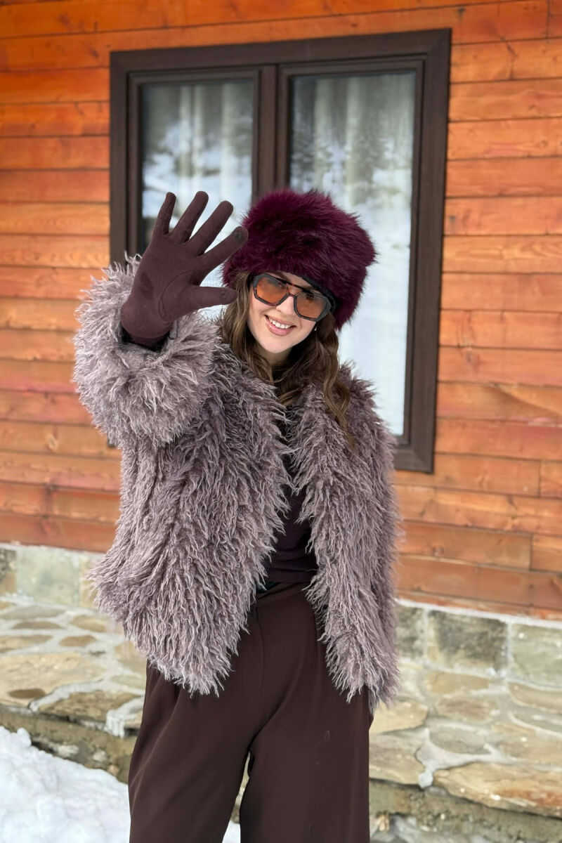 ONE COLOR FAUX FUR WOMAN COAT LIGHT BROWN/KAZB - 5