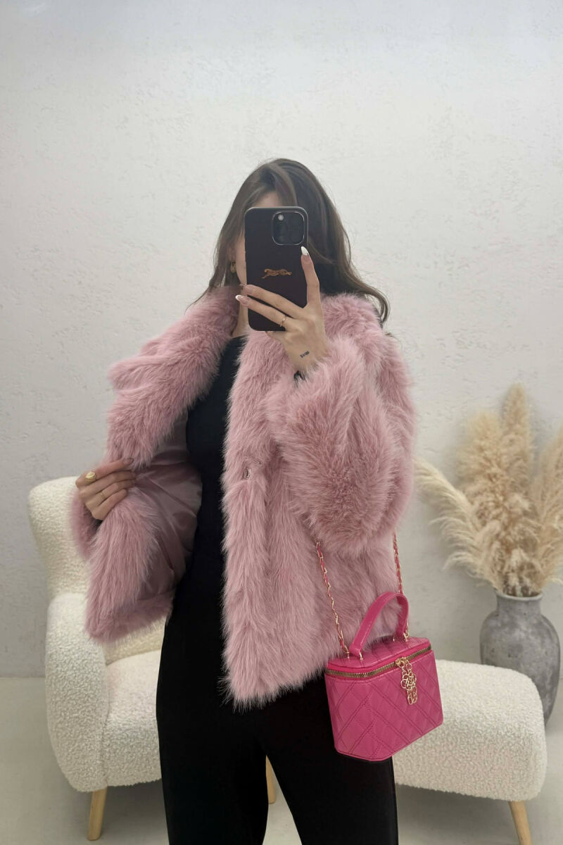 ONE COLOR FAUX FUR WOMAN COAT PINK/ROZE - 2