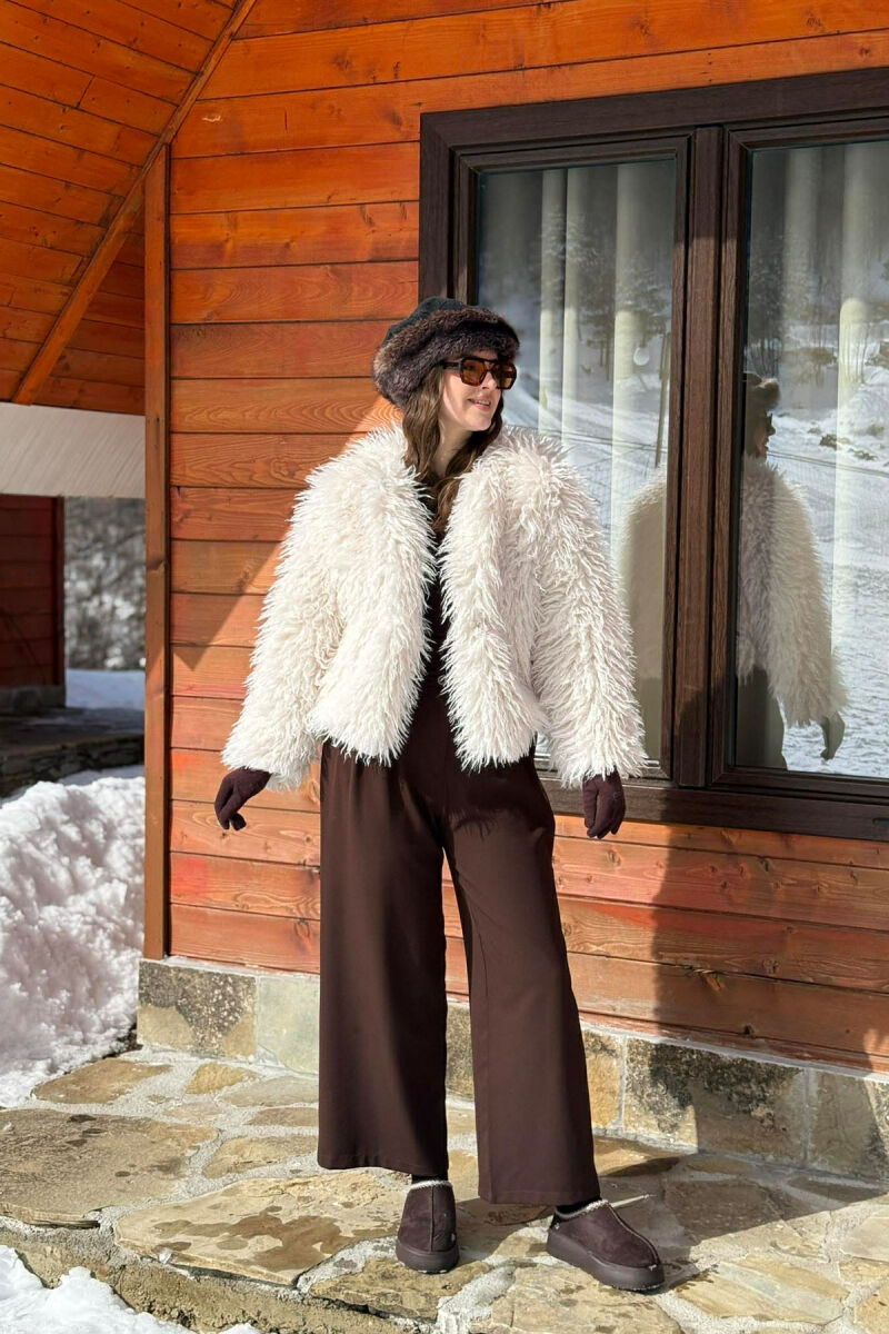 ONE COLOR FAUX FUR WOMAN COAT WHITE-E BARDHE - 3