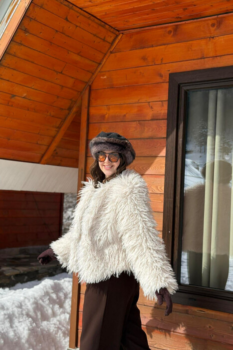 ONE COLOR FAUX FUR WOMAN COAT WHITE-E BARDHE - 4