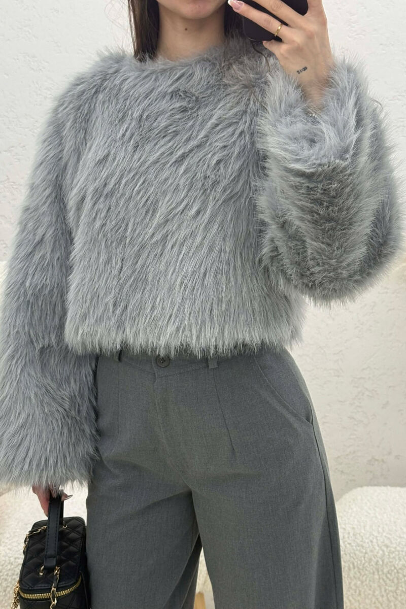 ONE COLOR FAUX FUR WOMAN SWEATSHIRT GREY/GRI - 2