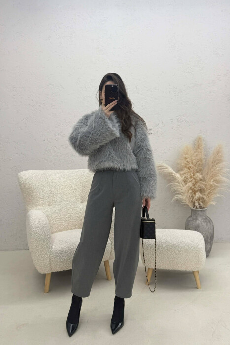 ONE COLOR FAUX FUR WOMAN SWEATSHIRT GREY/GRI - 3