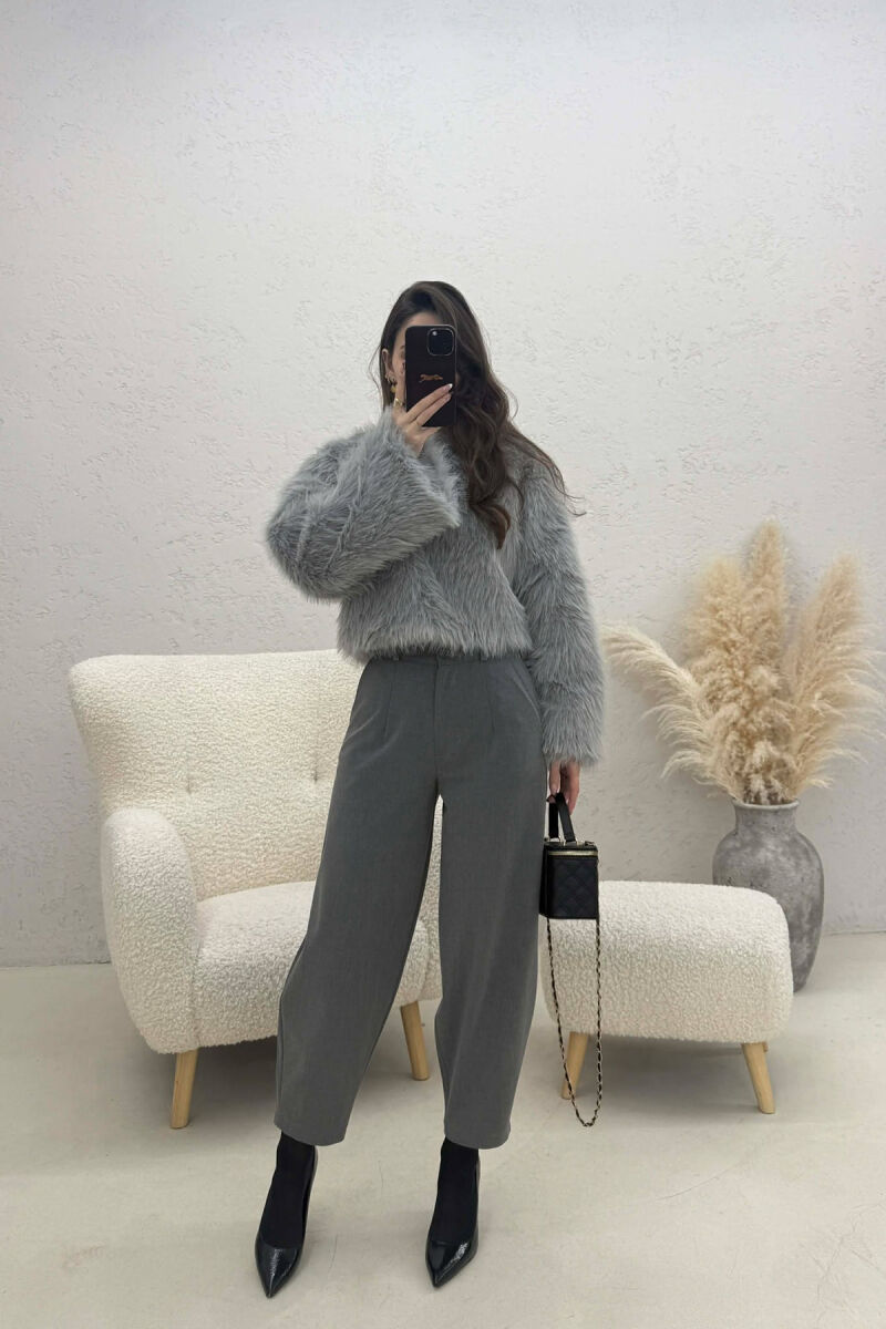 ONE COLOR FAUX FUR WOMAN SWEATSHIRT GREY/GRI - 3