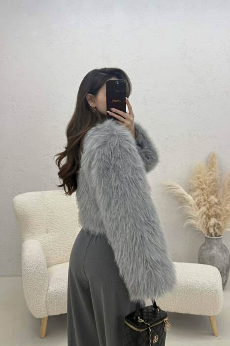 ONE COLOR FAUX FUR WOMAN SWEATSHIRT GREY/GRI - 4