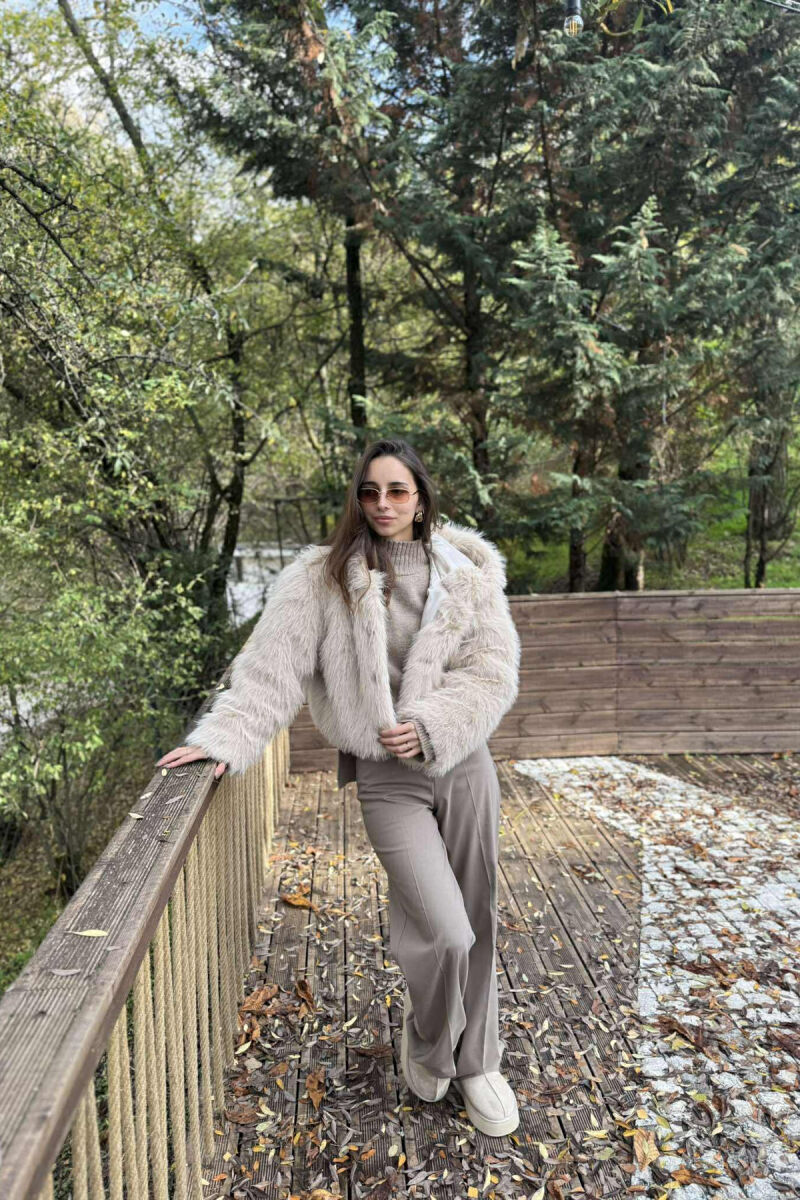 ONE COLOR FAUX FUR WOMEN JACKET BEIGE/BEZHE - 1