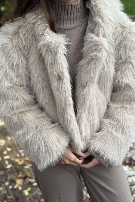 ONE COLOR FAUX FUR WOMEN JACKET BEIGE/BEZHE - 2