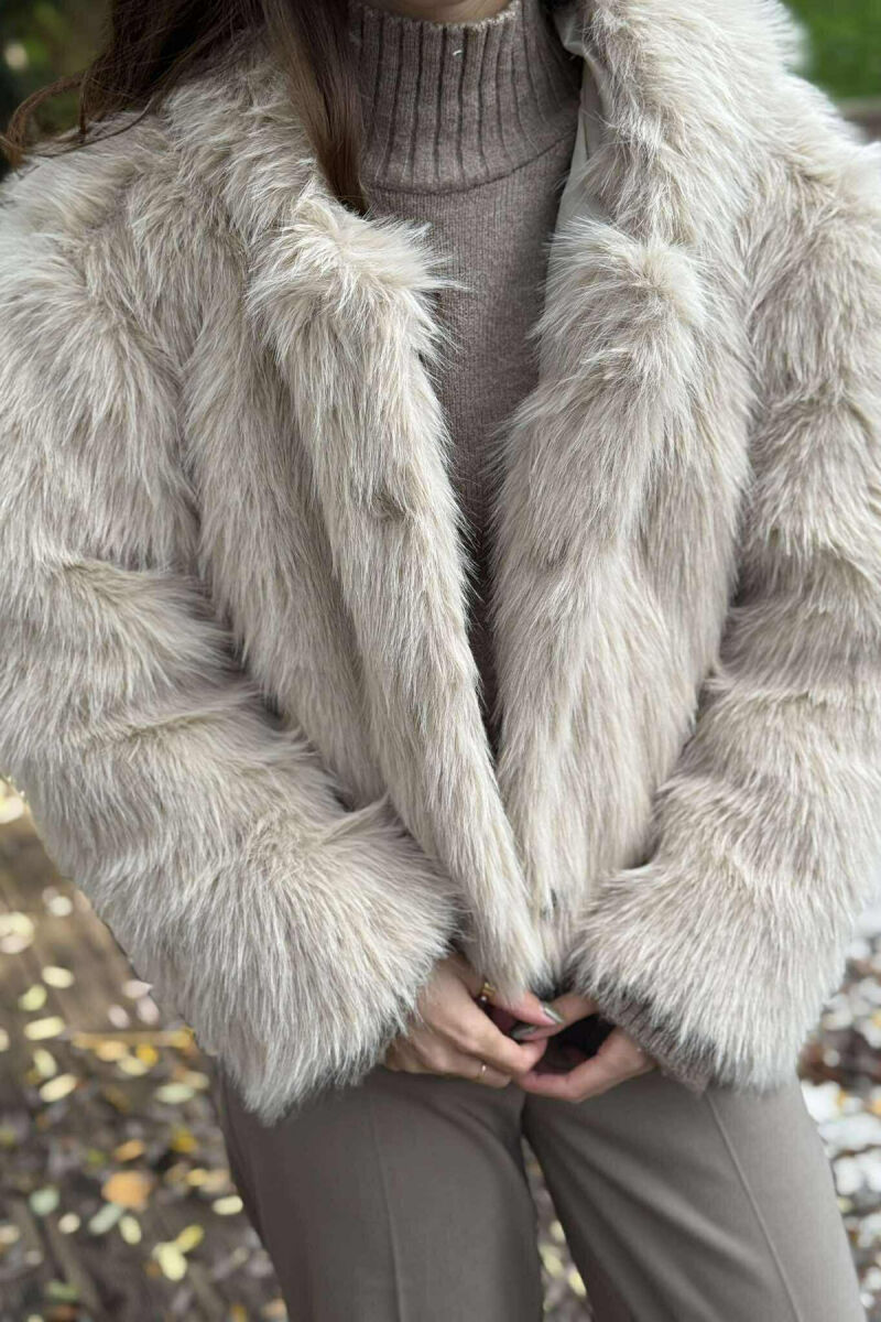 ONE COLOR FAUX FUR WOMEN JACKET BEIGE/BEZHE - 2