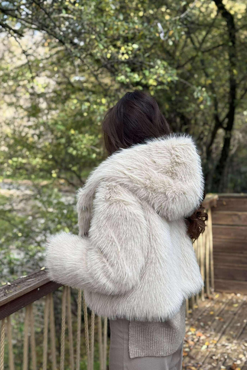 ONE COLOR FAUX FUR WOMEN JACKET BEIGE/BEZHE - 4