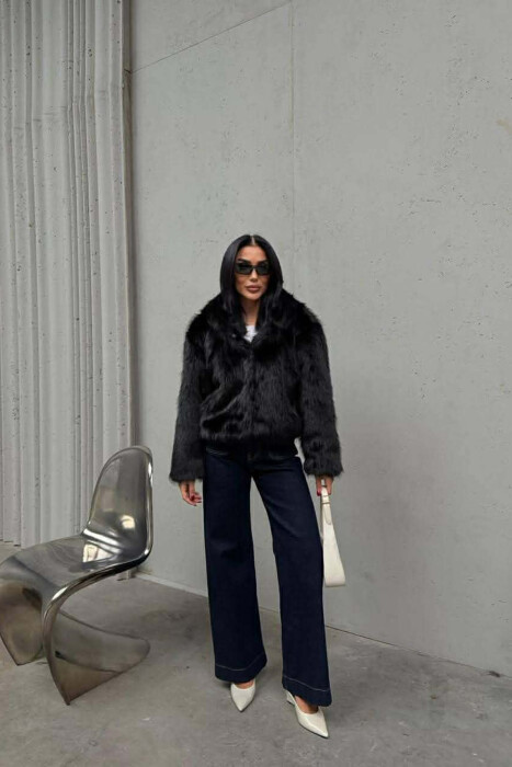 ONE COLOR FAUX FUR WOMEN JACKET BLACK/ E ZEZE - 2