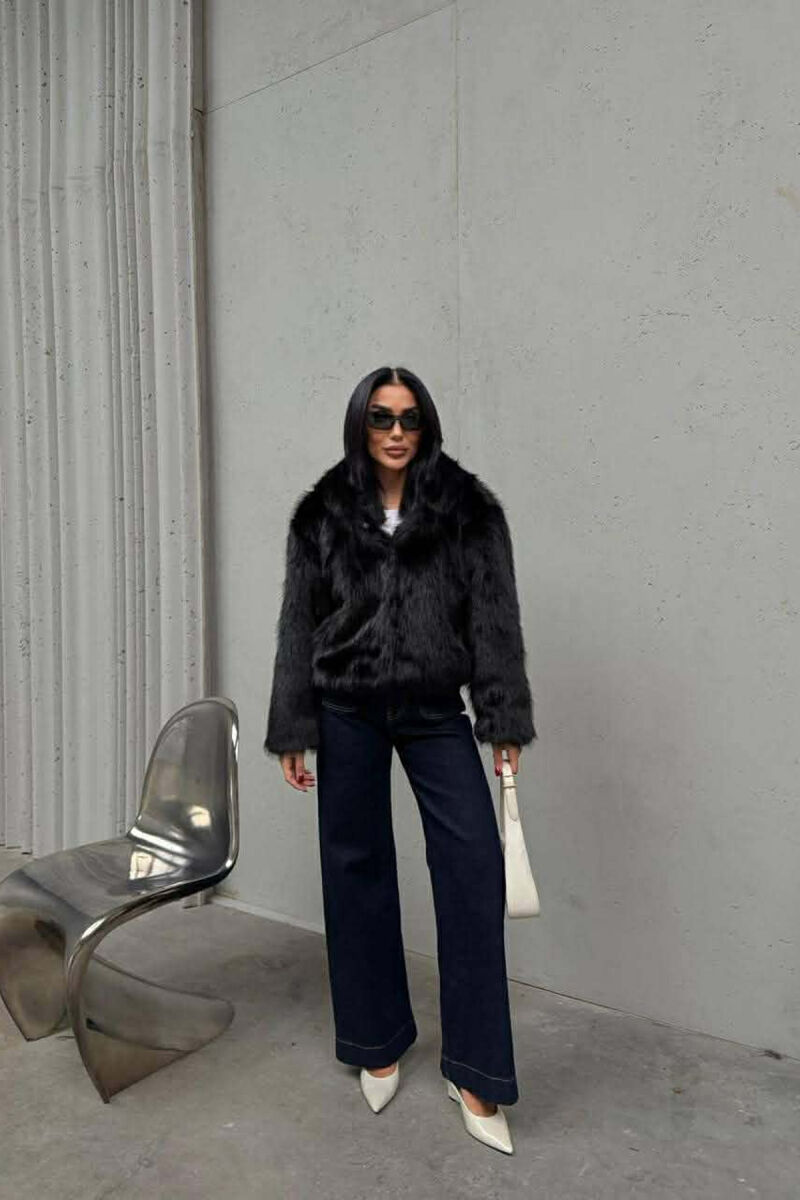 ONE COLOR FAUX FUR WOMEN JACKET BLACK/ E ZEZE - 2