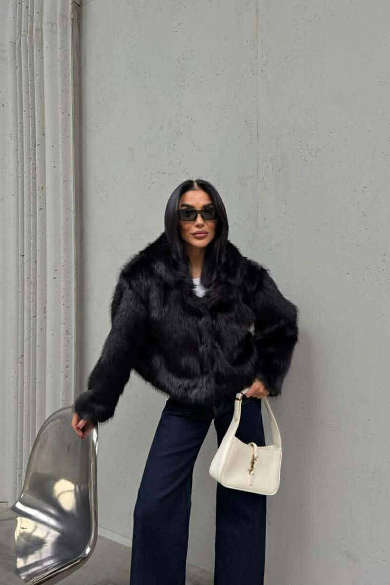 ONE COLOR FAUX FUR WOMEN JACKET BLACK/ E ZEZE - 3