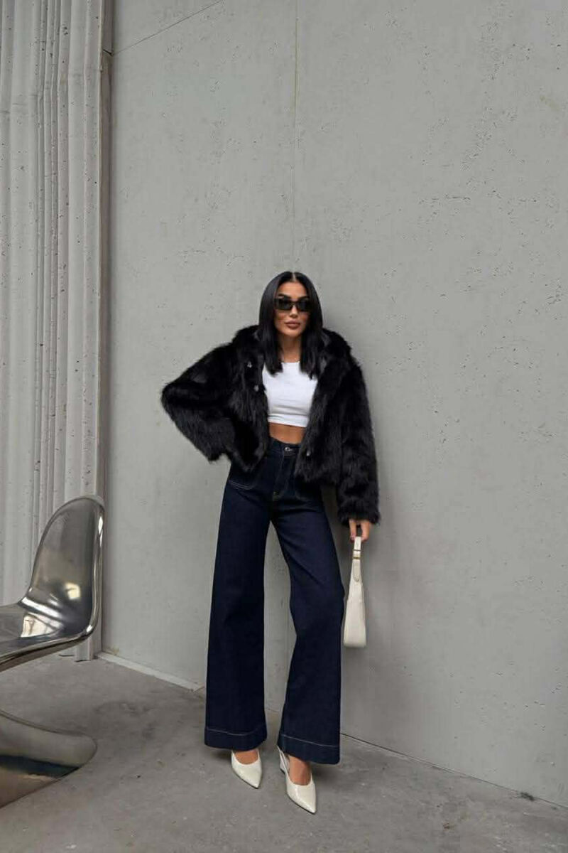 ONE COLOR FAUX FUR WOMEN JACKET BLACK/ E ZEZE - 4