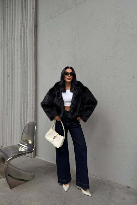 ONE COLOR FAUX FUR WOMEN JACKET BLACK/ E ZEZE - 6