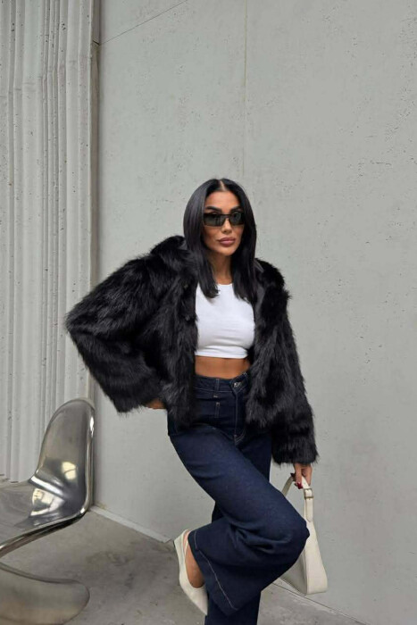 ONE COLOR FAUX FUR WOMEN JACKET BLACK/ E ZEZE - 7