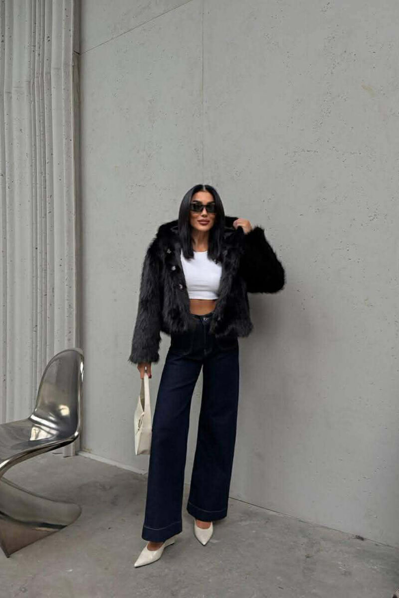 ONE COLOR FAUX FUR WOMEN JACKET BLACK/ E ZEZE - 8