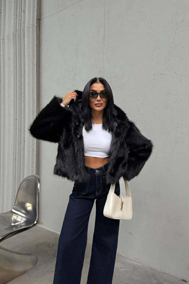 ONE COLOR FAUX FUR WOMEN JACKET BLACK/ E ZEZE - 9