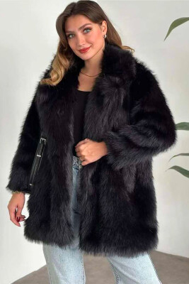 ONE COLOR FAUX FUR WOMEN JACKET BLACK/ E ZEZE 