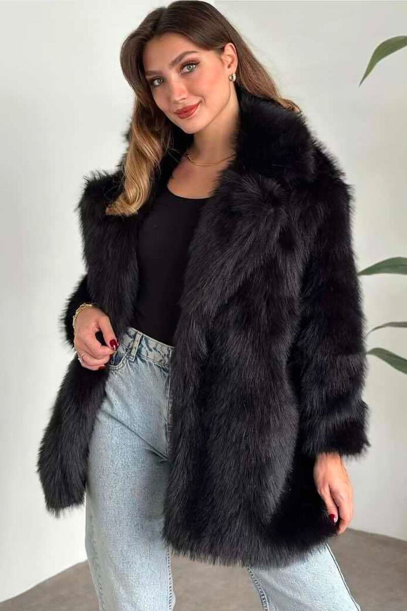 ONE COLOR FAUX FUR WOMEN JACKET BLACK/ E ZEZE - 2