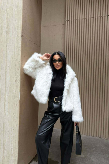 ONE COLOR FAUX FUR WOMEN JACKET WHITE-E BARDHE - 2