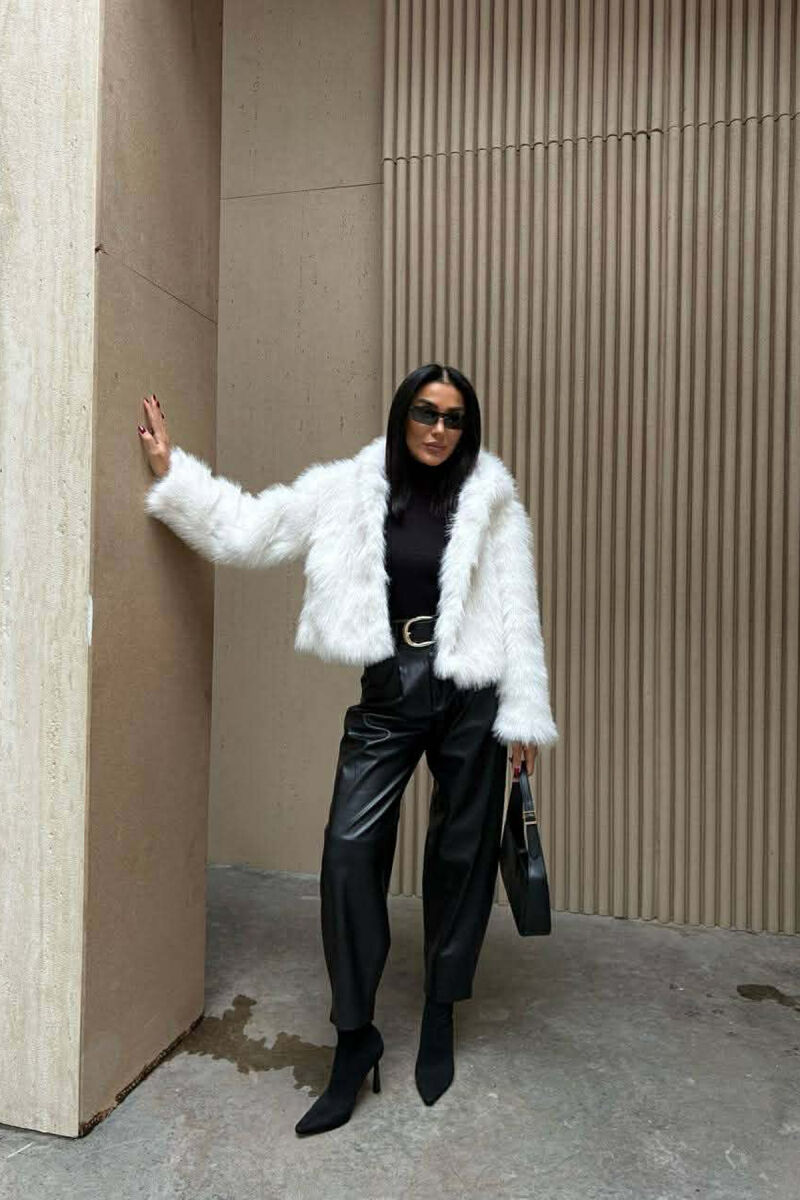 ONE COLOR FAUX FUR WOMEN JACKET WHITE-E BARDHE - 3