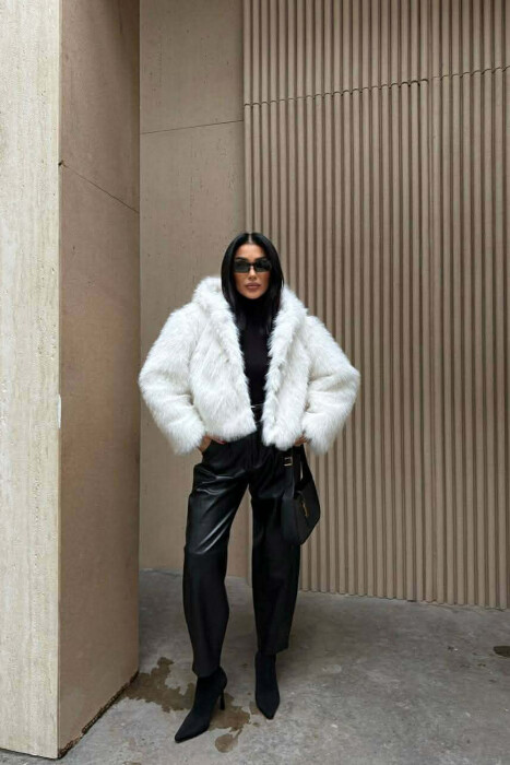 ONE COLOR FAUX FUR WOMEN JACKET WHITE-E BARDHE - 4