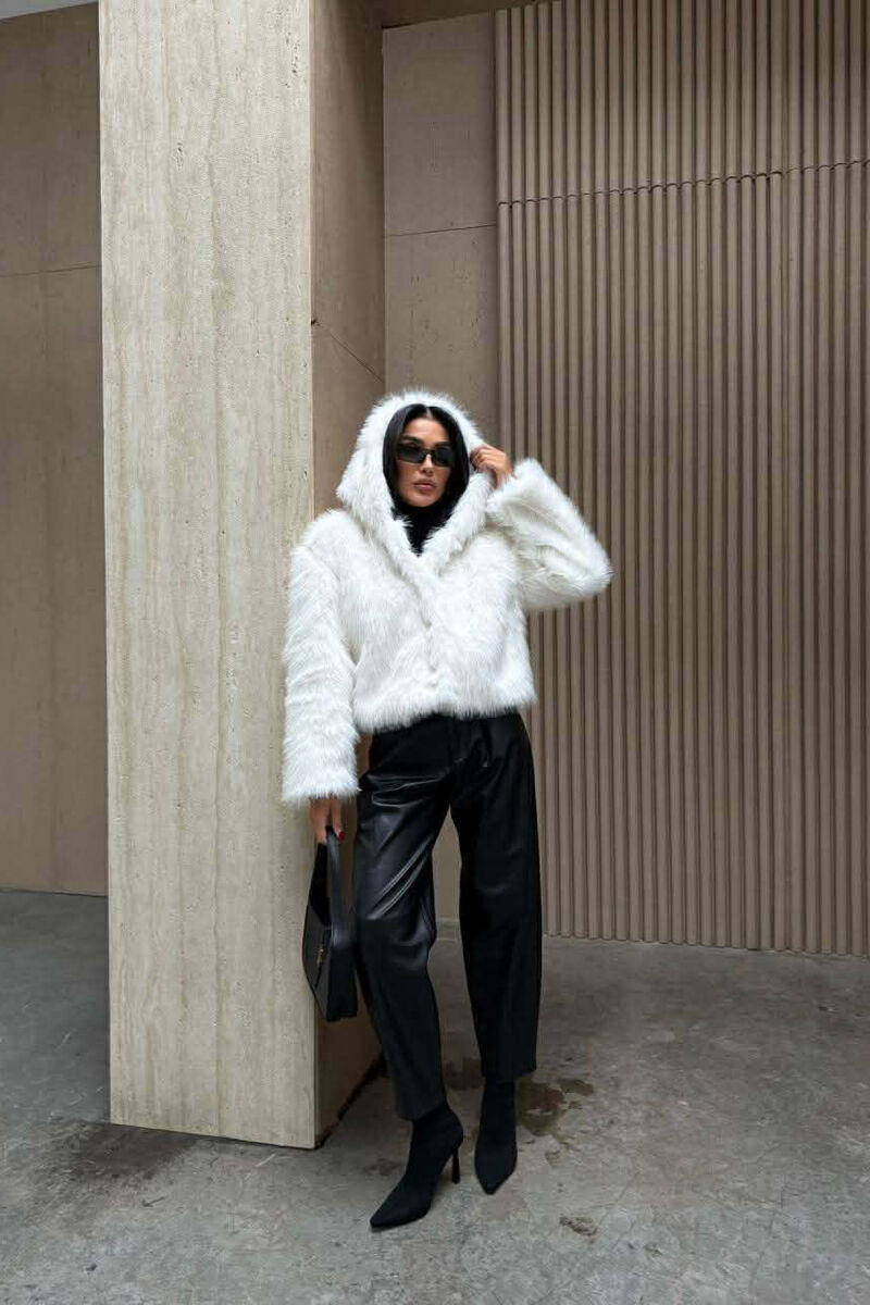 ONE COLOR FAUX FUR WOMEN JACKET WHITE-E BARDHE - 5