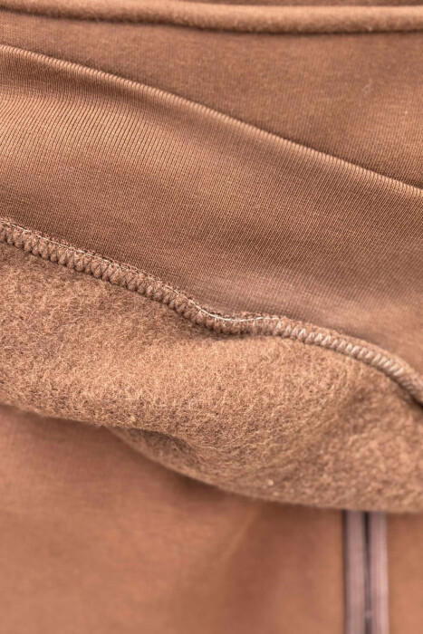 ONE COLOR FLUFFY BACK DESIGN HOODIE+JOGGERS MEN SET BROWN/KAFE - 5