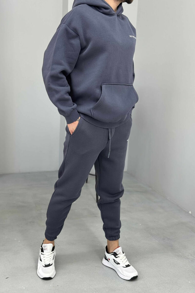 ONE COLOR FLUFFY BACK DESIGN HOODIE+JOGGERS MEN SET DARK GREY/GEE - 5