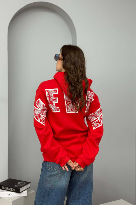 ONE COLOR FLUFFY BACK WRITTING WOMEN HOODIE RED/E KUQE - 2
